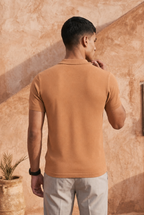 Sunset Clay Basket Weave Cotton Knit Polo T-Shirt