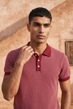 Crimson Melange Cotton Knit Polo T-Shirt