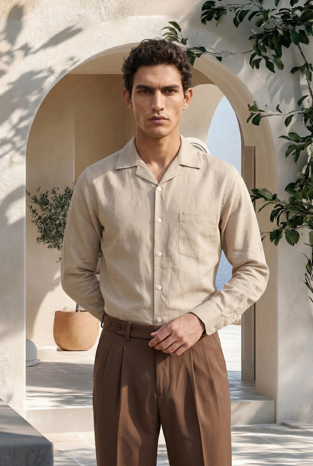 Soft Pebble Linen Cuban Collar Shirt
