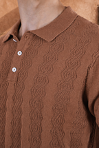 Smokey Camel Cable Cotton Knit Polo T-Shirt
