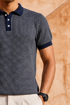 Midnight Melange Cotton Knit Polo T-Shirt