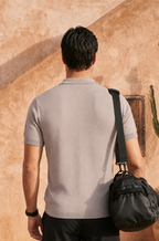 Ash Grey Basket Weave Cotton Knit Polo T-Shirt