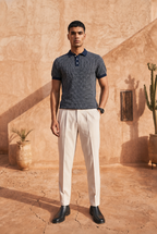 Midnight Melange Cotton Knit Polo T-Shirt