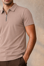 Desert Taupe Luxe Quarter Zip Polo