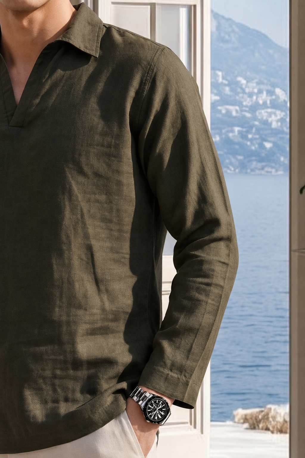 Hunter Green Pure Cotton Johnny Collar Polo
