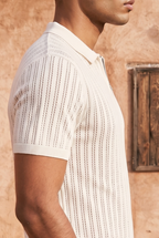 Frost Ivory Cotton Knit Quarter Zip T-Shirt
