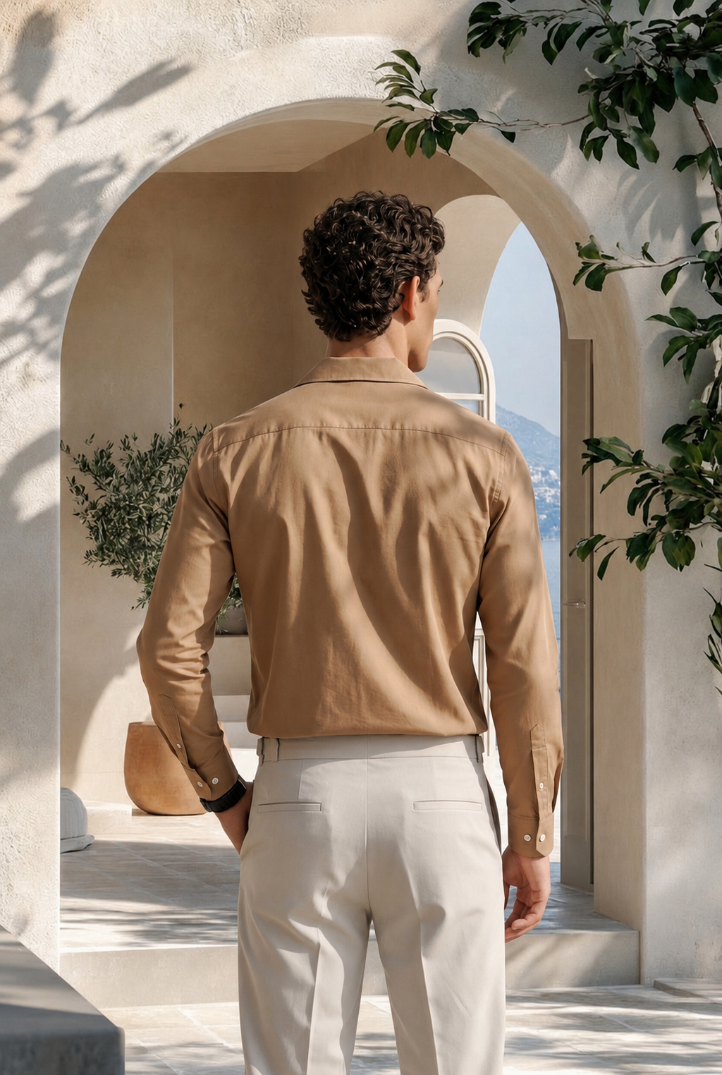 Sahara Beige Lapel Collar Shirt
