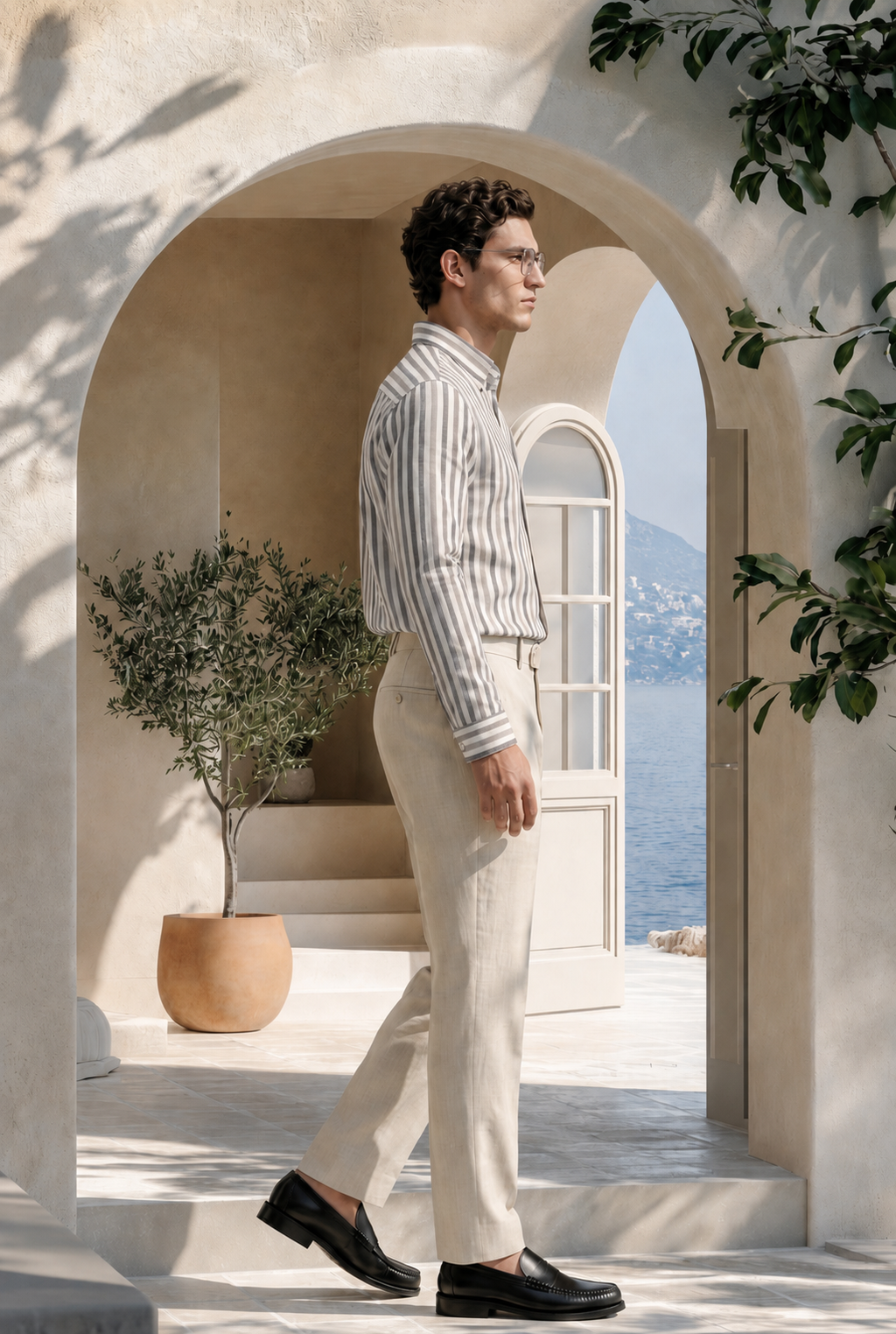 Ash Stripe Down Button Signature Cotton Shirt