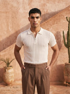 Frost Ivory Cotton Knit Quarter Zip T-Shirt