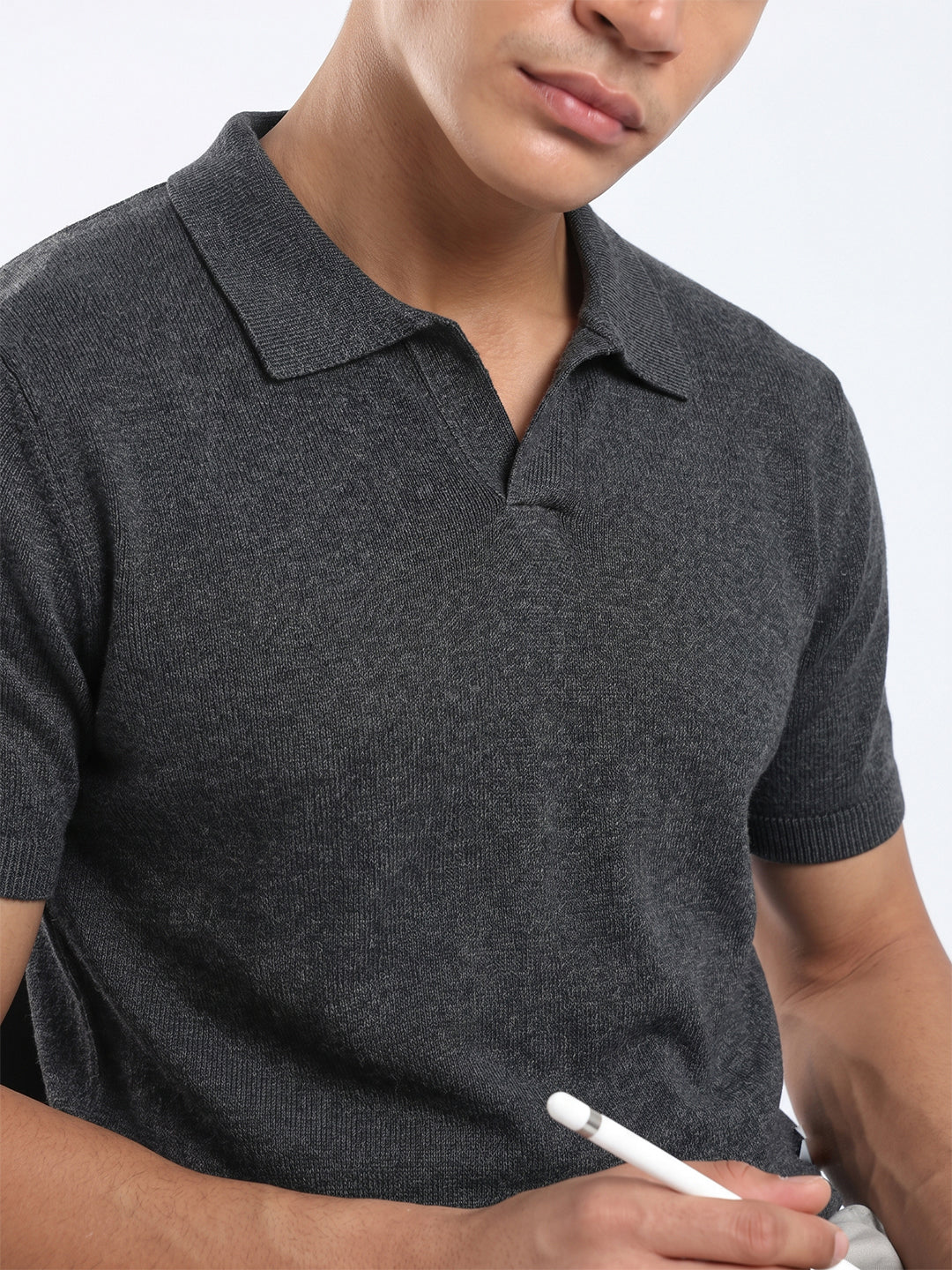 Men's Knit Polo T-Shirt - Anthra Grey