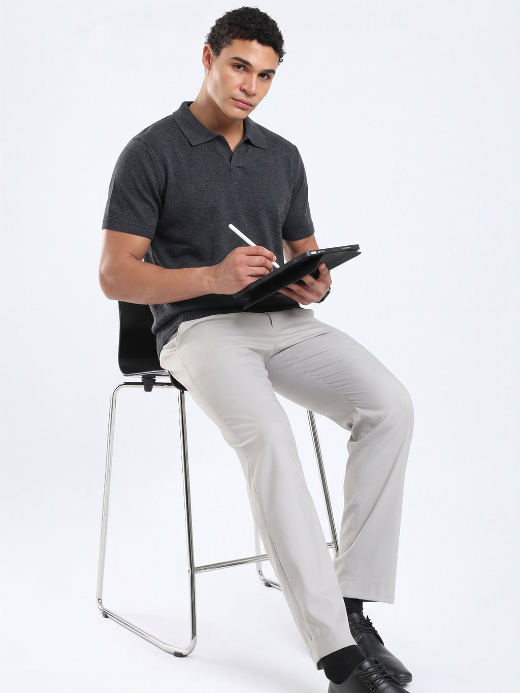 Men's Knit Polo T-Shirt - Anthra Grey