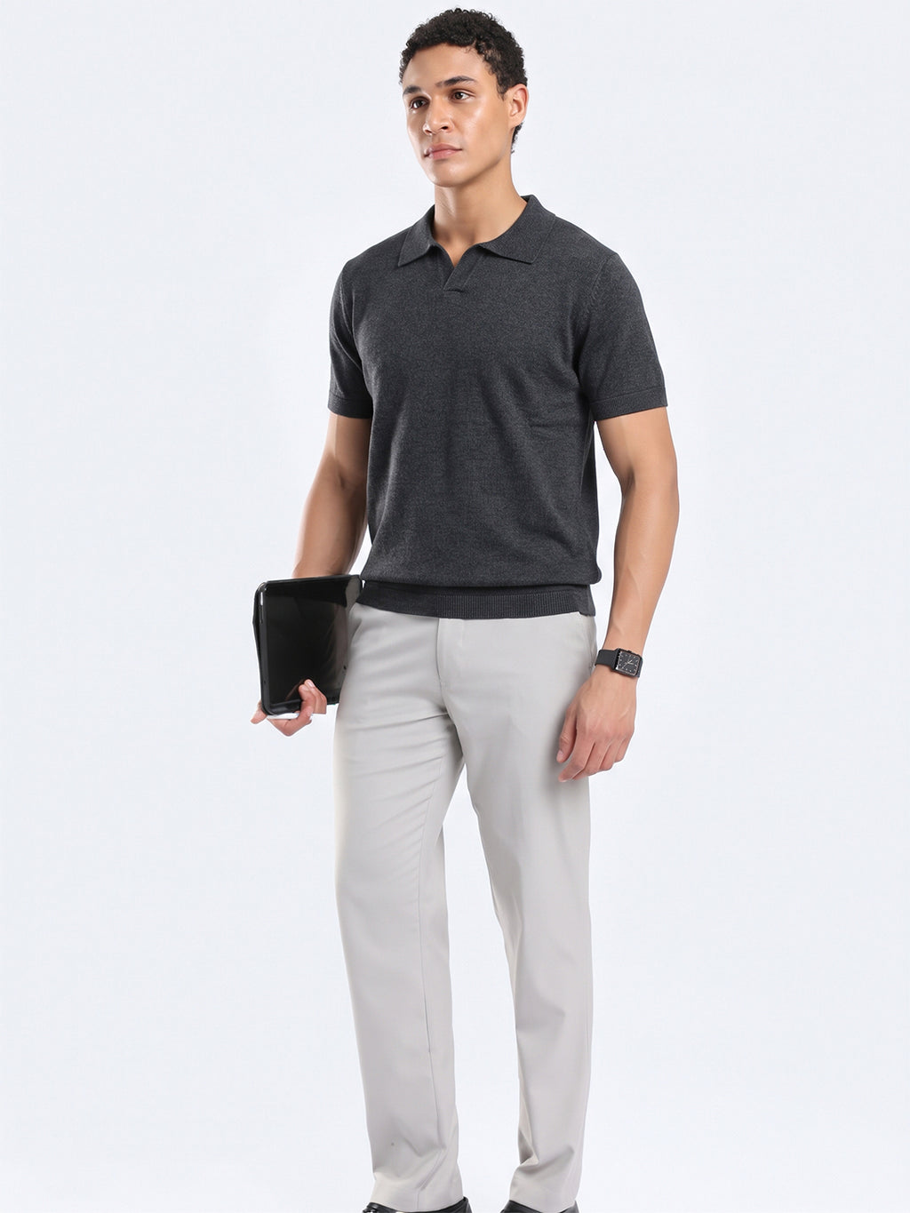 Men's Knit Polo T-Shirt - Anthra Grey