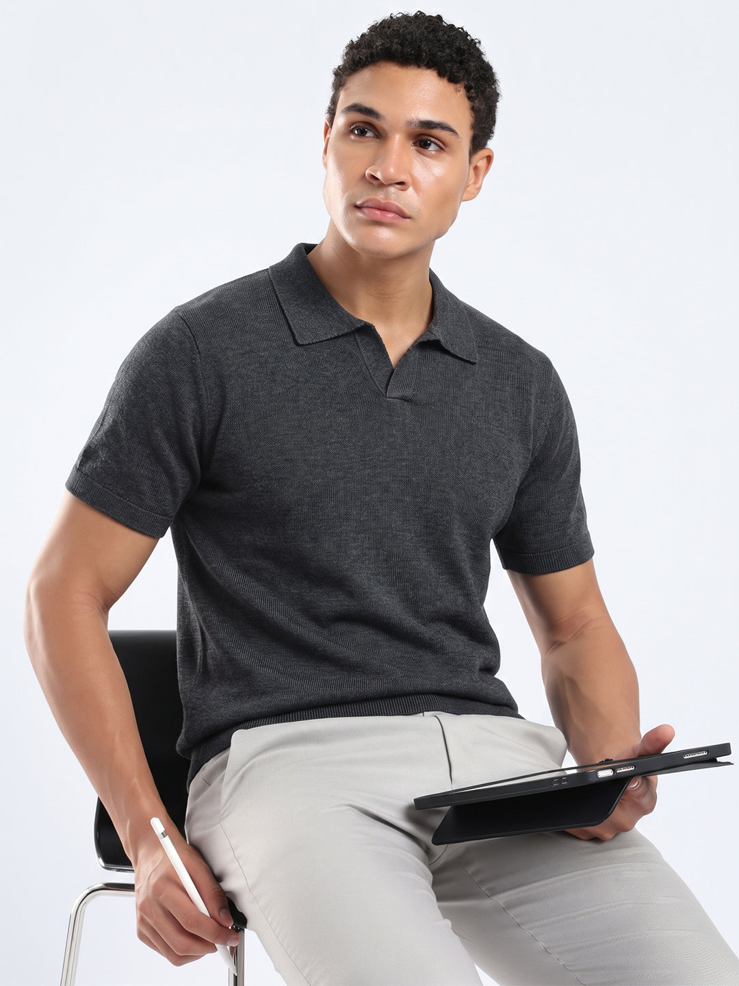 Men's Knit Polo T-Shirt - Anthra Grey