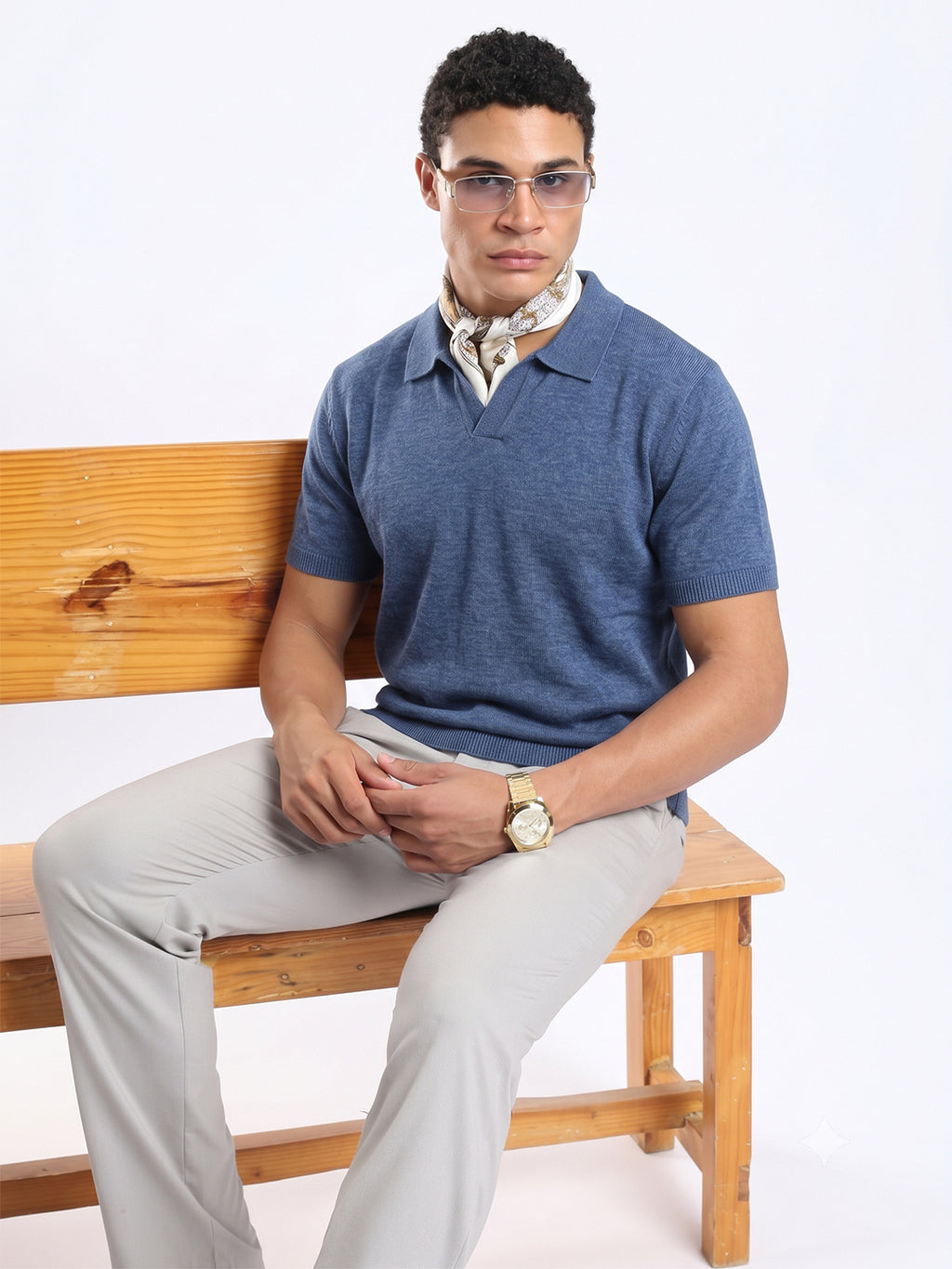 Men's Knit Polo T-Shirt - Slate Blue