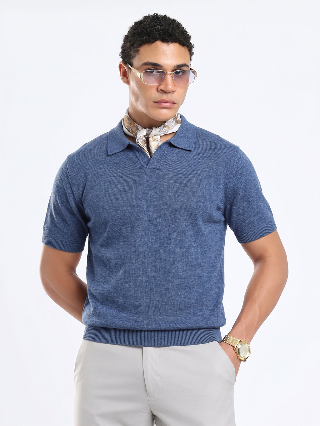 Men's Knit Polo T-Shirt - Slate Blue