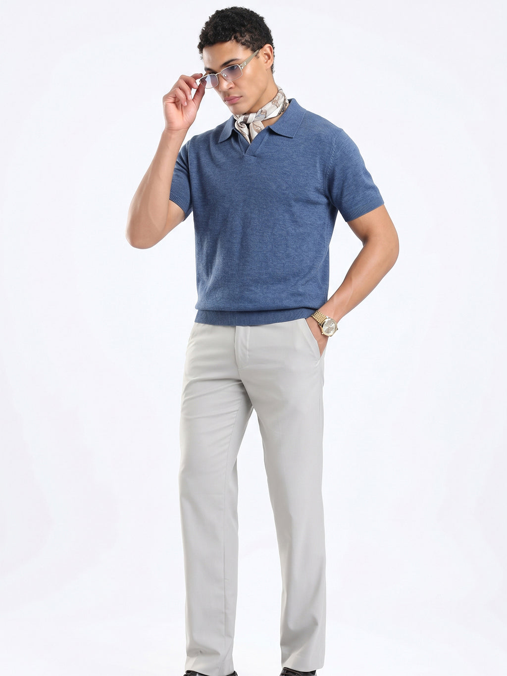 Men's Knit Polo T-Shirt - Slate Blue