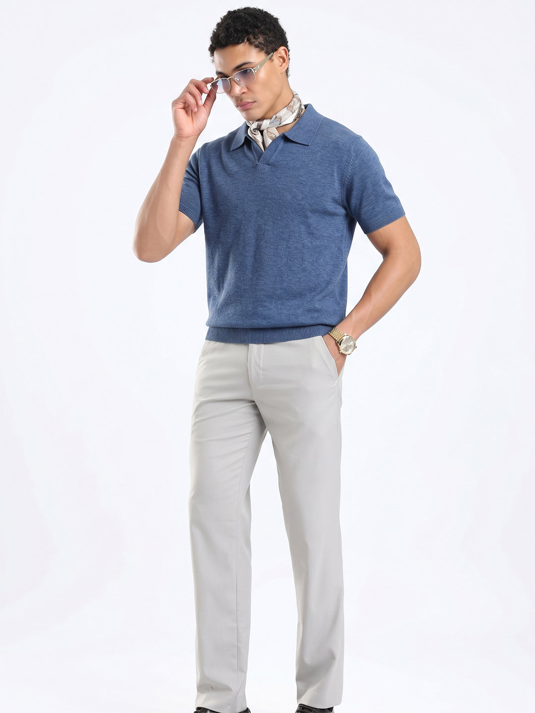 Men's Knit Polo T-Shirt - Slate Blue