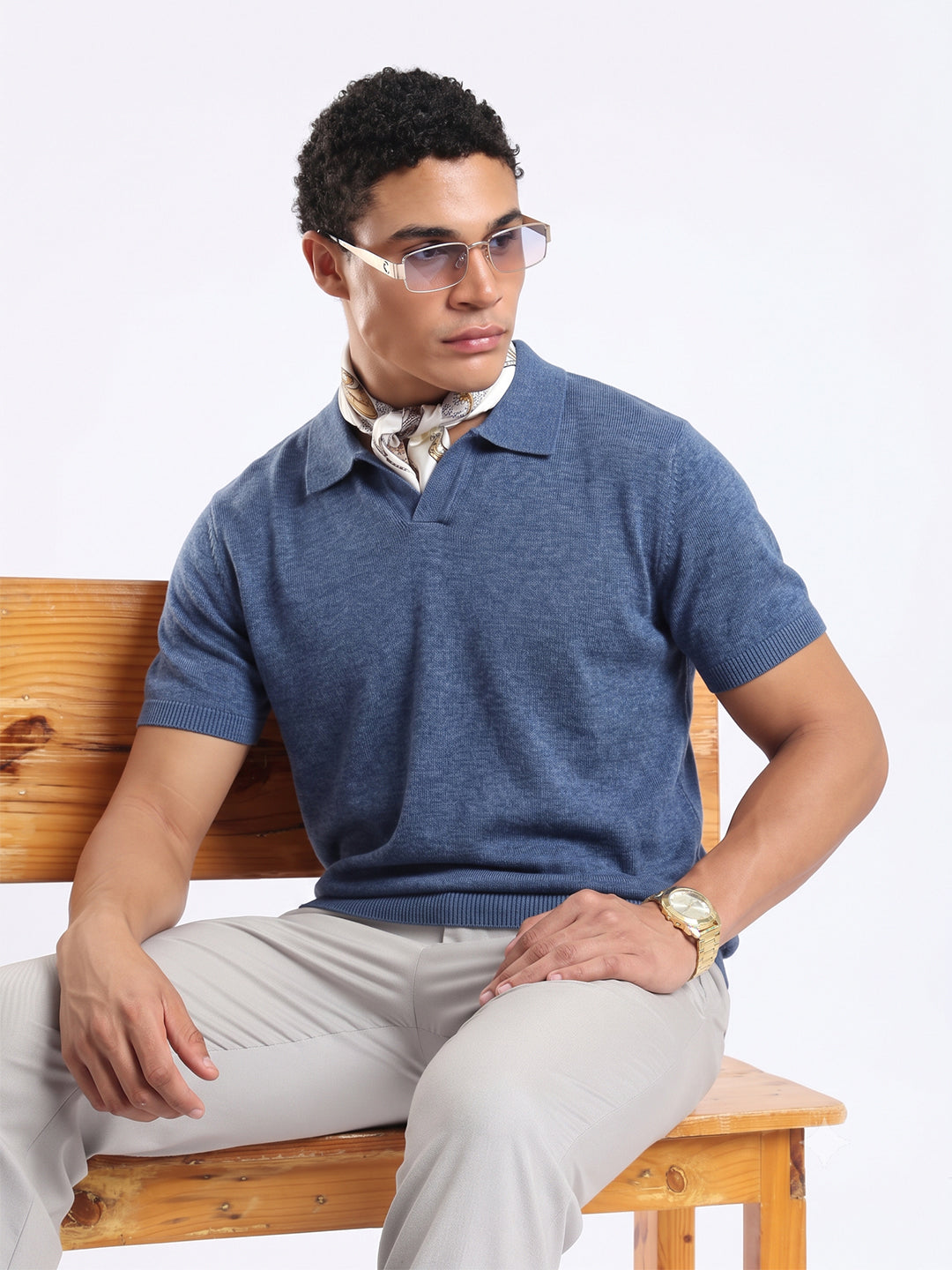 Men's Knit Polo T-Shirt - Slate Blue