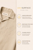 Beige shirt with Tejano label on collar, featuring dry surface technology details.