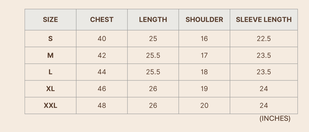 Product size chart