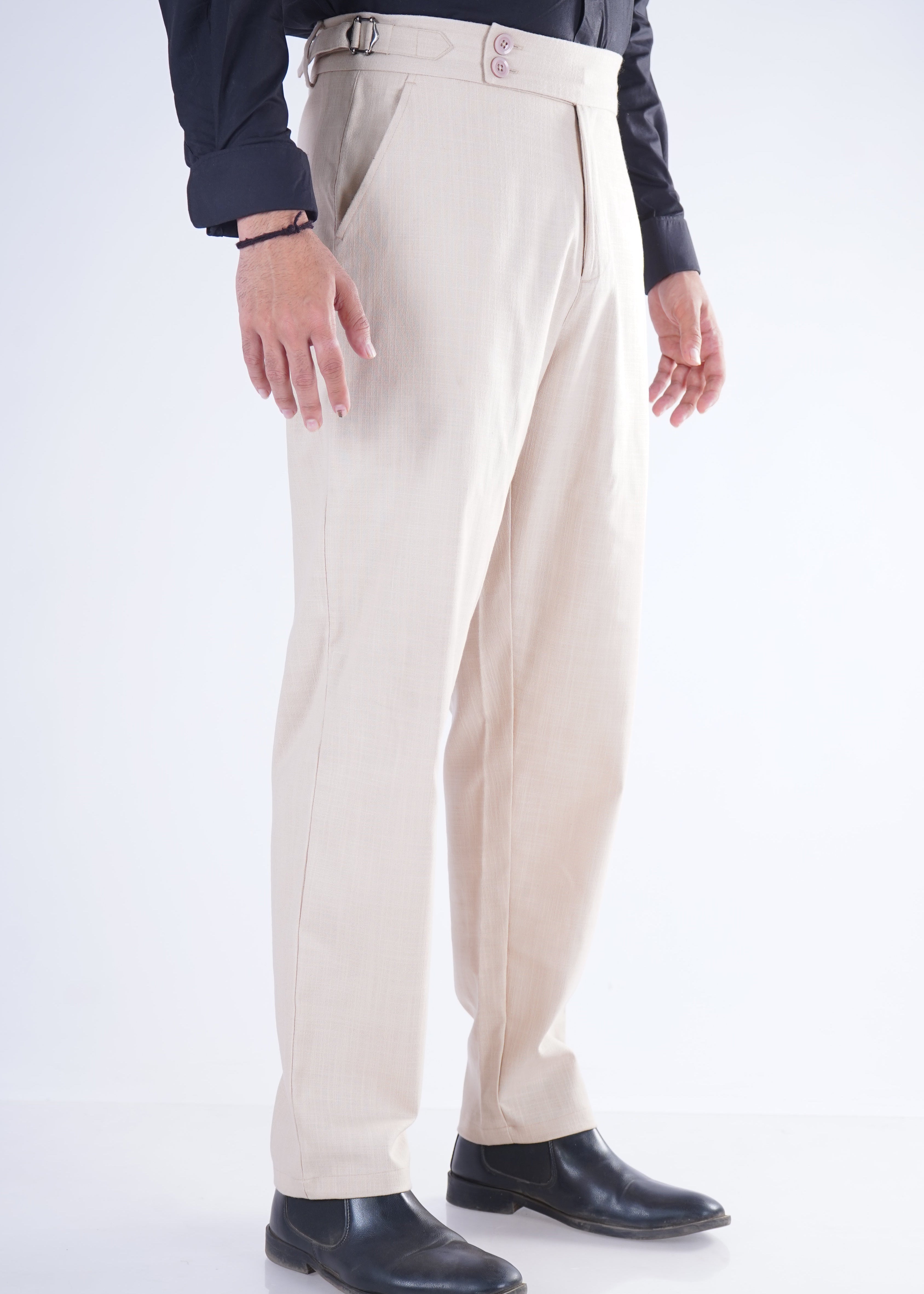 Soft Beige 2-Button Linen Trousers
