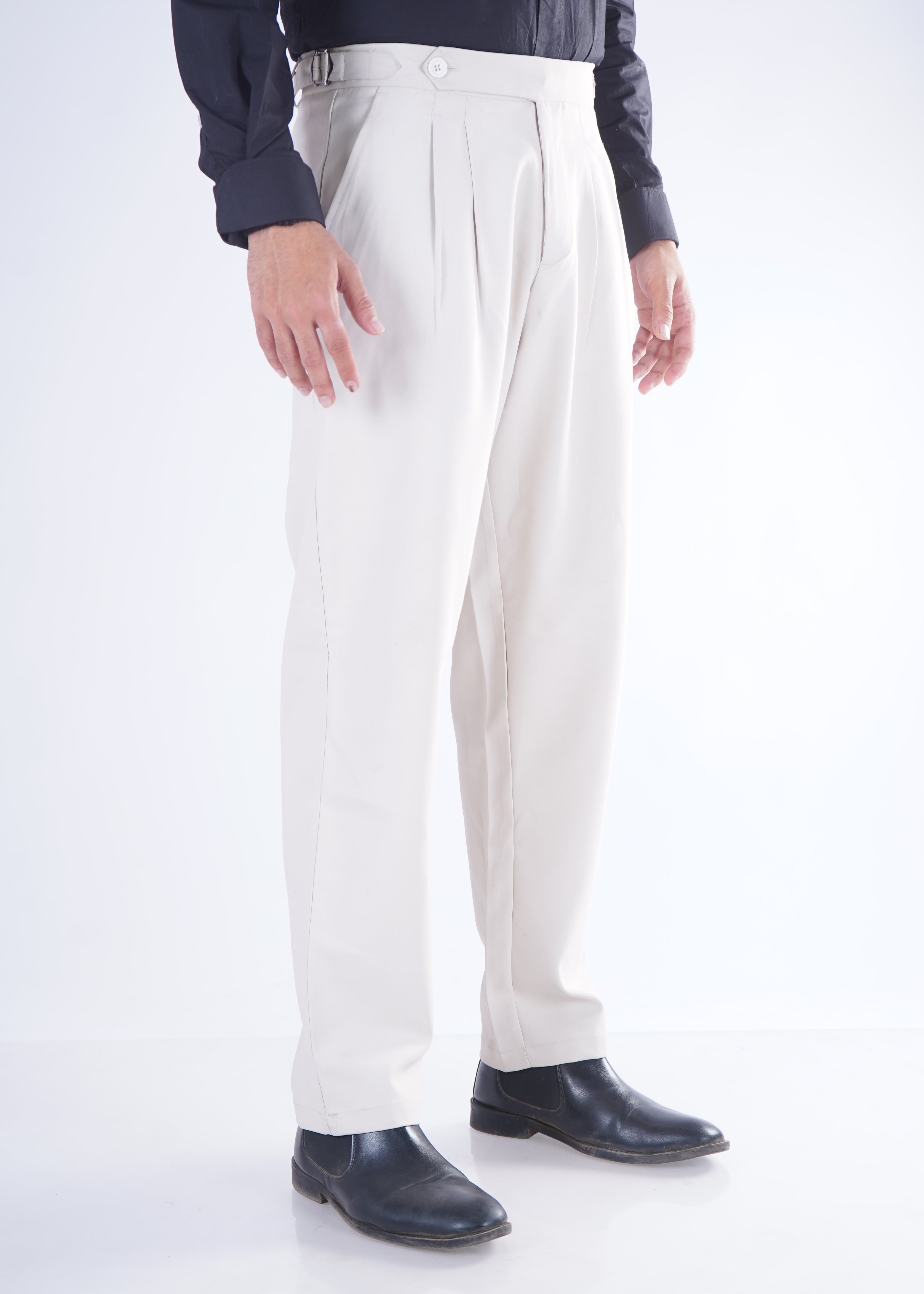 Natural Ecru Tailored Stretch Trousers