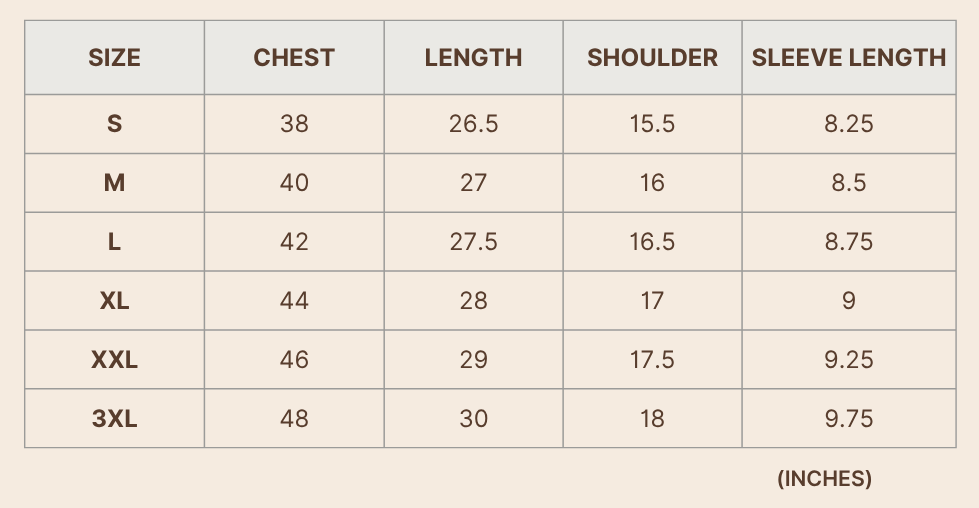 Product size chart