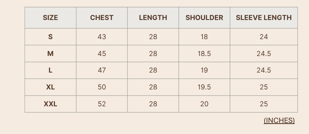 Product size chart