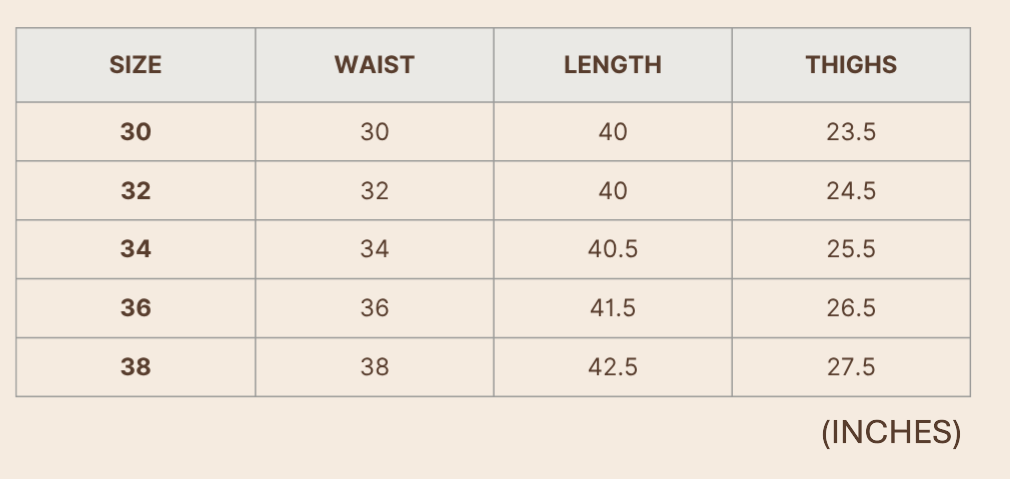 Product size chart