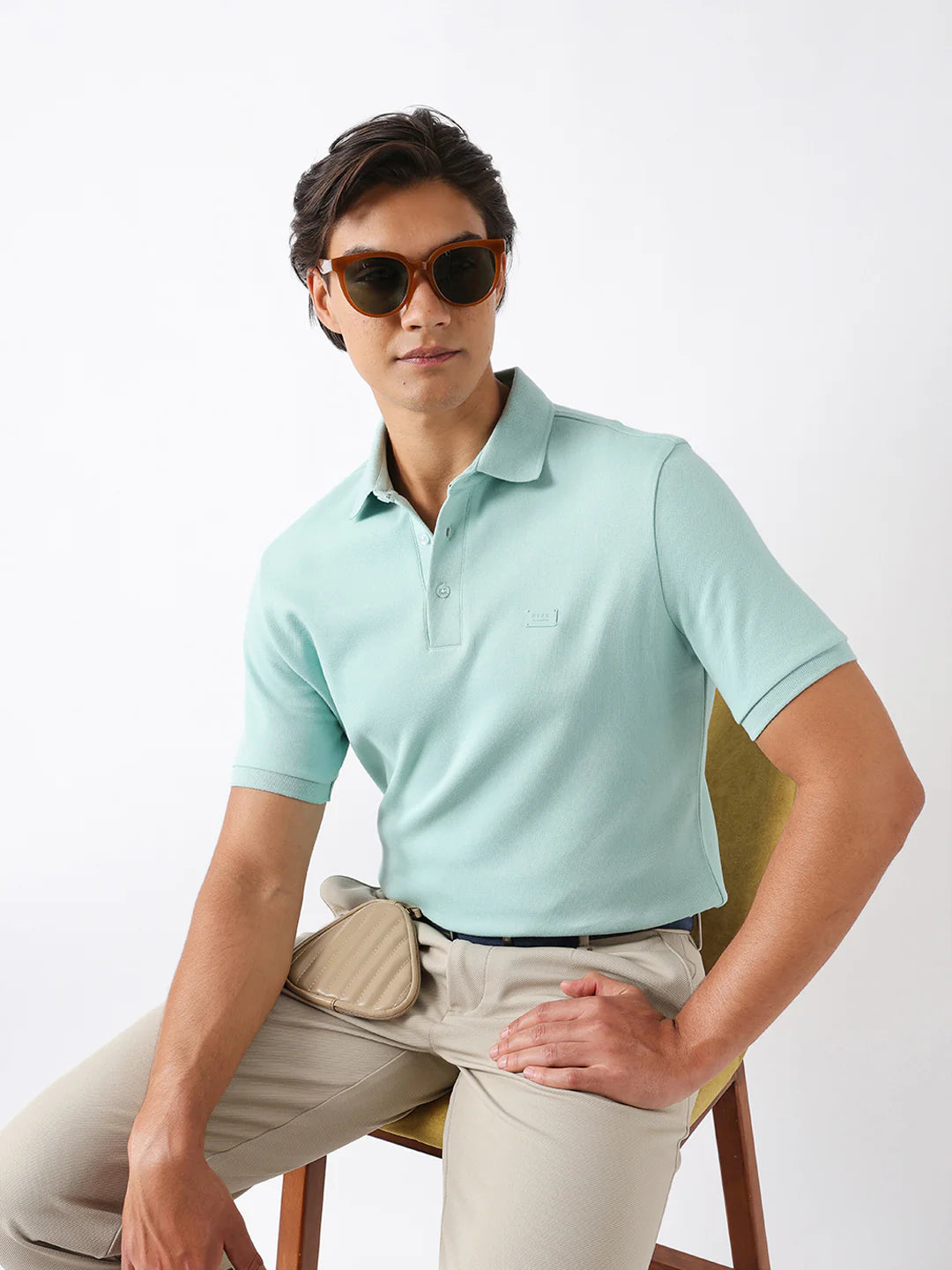 Light Blue Solid Regular Fit Polo