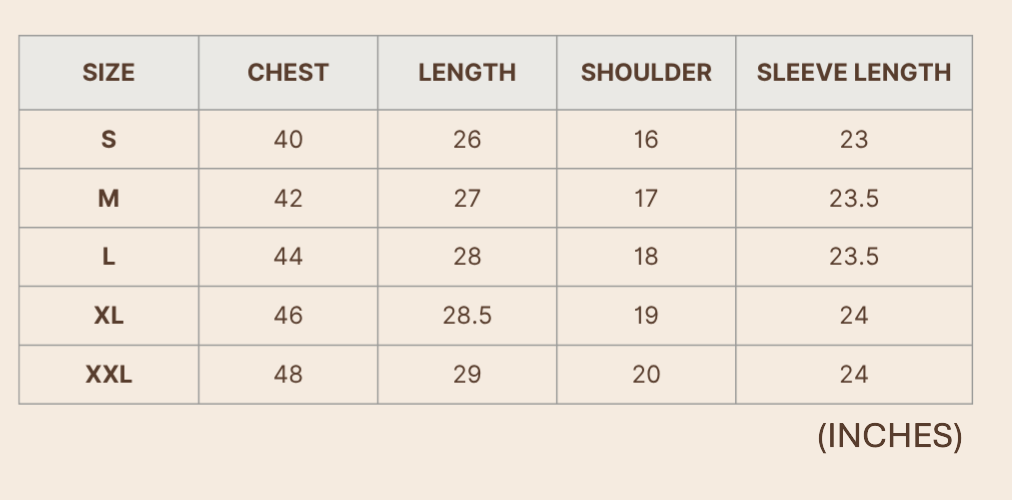Product size chart