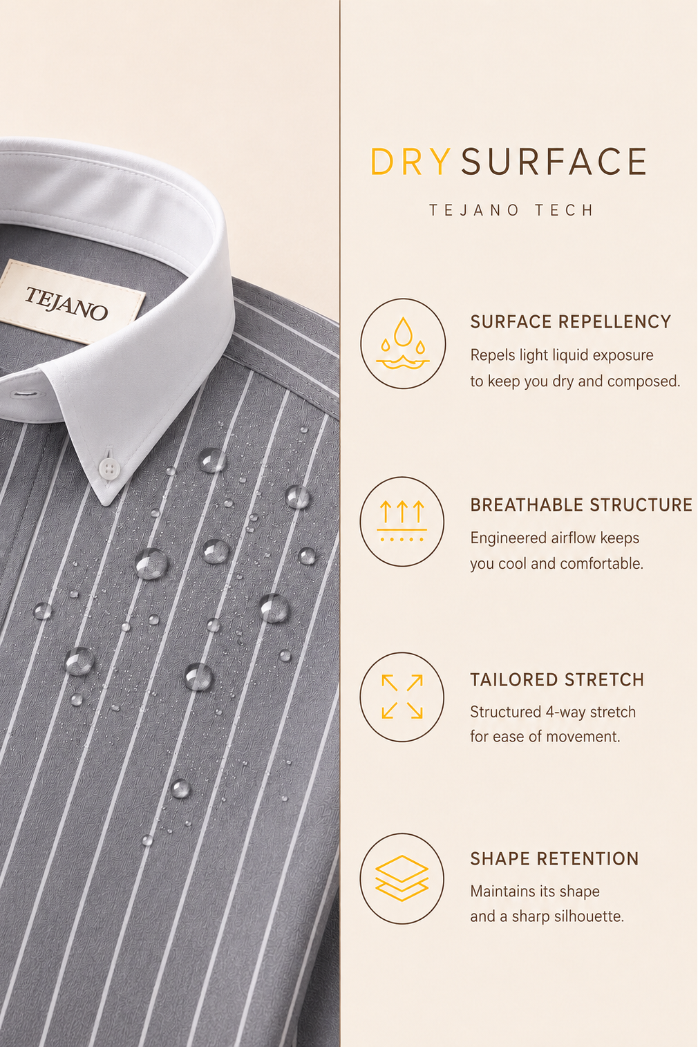 Shirt with Tejano Tech features on a beige background