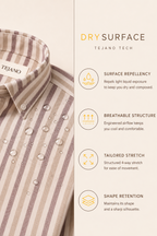 Striped shirt with Tejano label and dry surface technology features on the right.