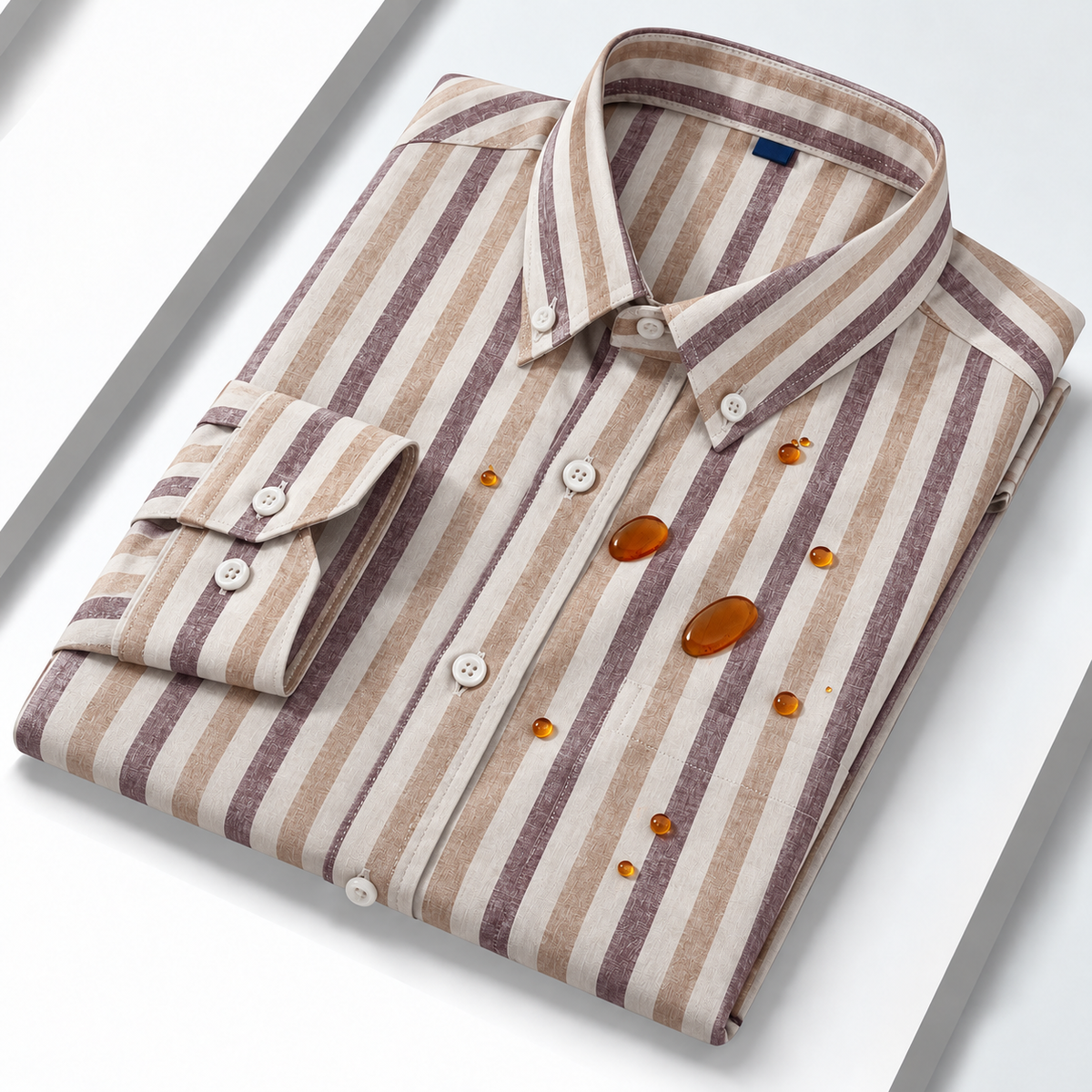 Men's cotton shirt - Striped button down - Mocha