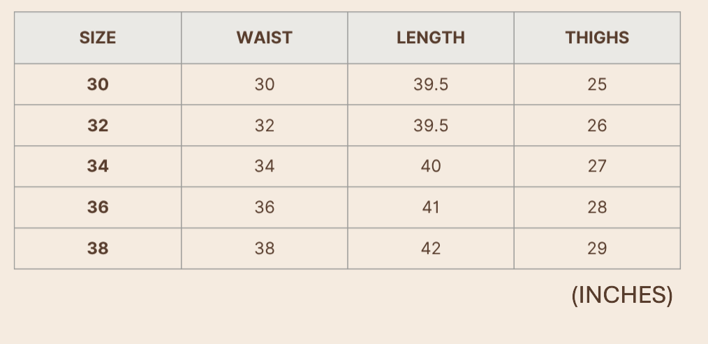 Product size chart