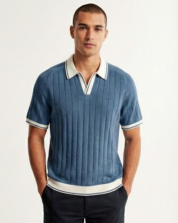 Classic Ribbed Knit Polo T-Shirt