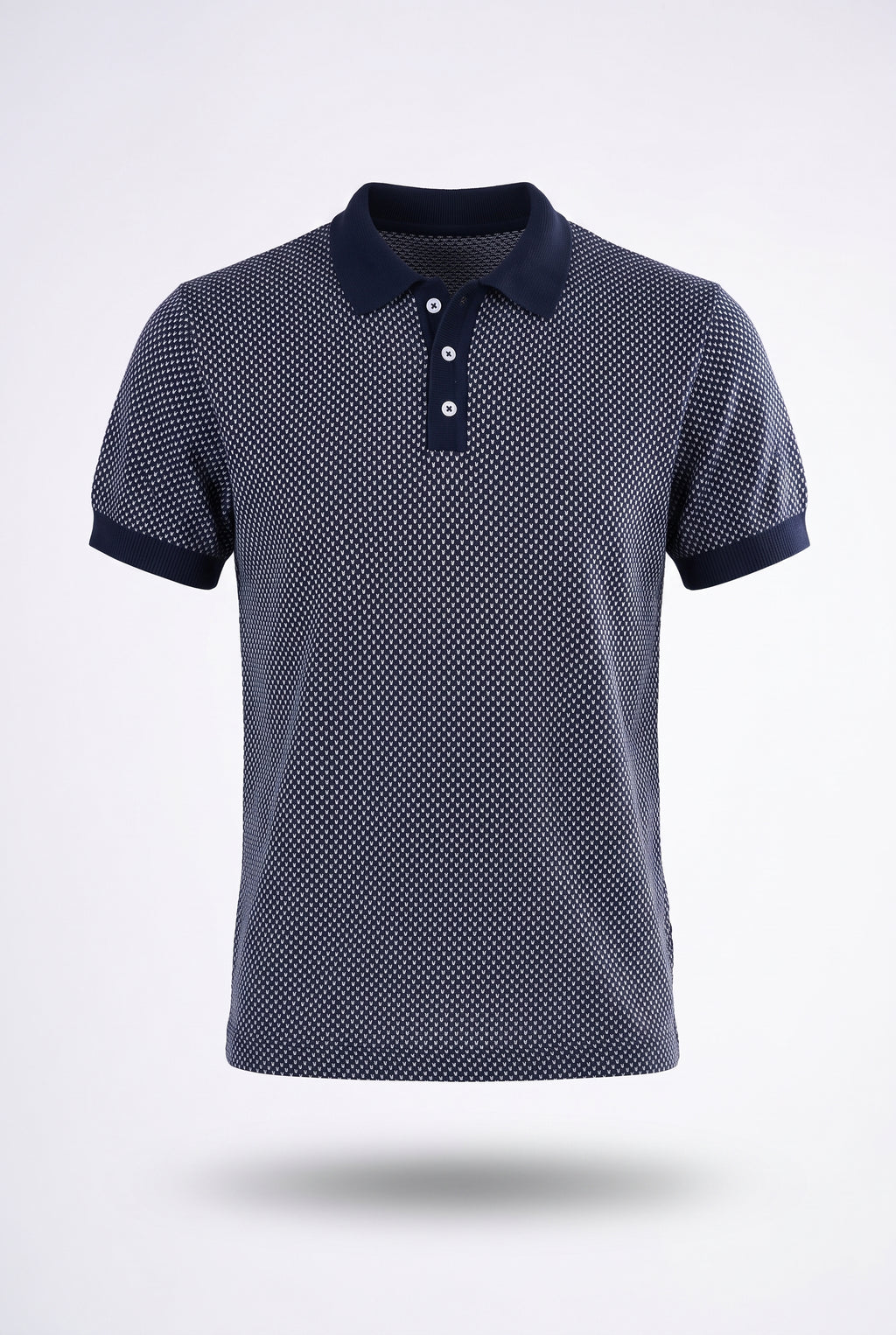 Midnight Melange Cotton Knit Polo T-Shirt
