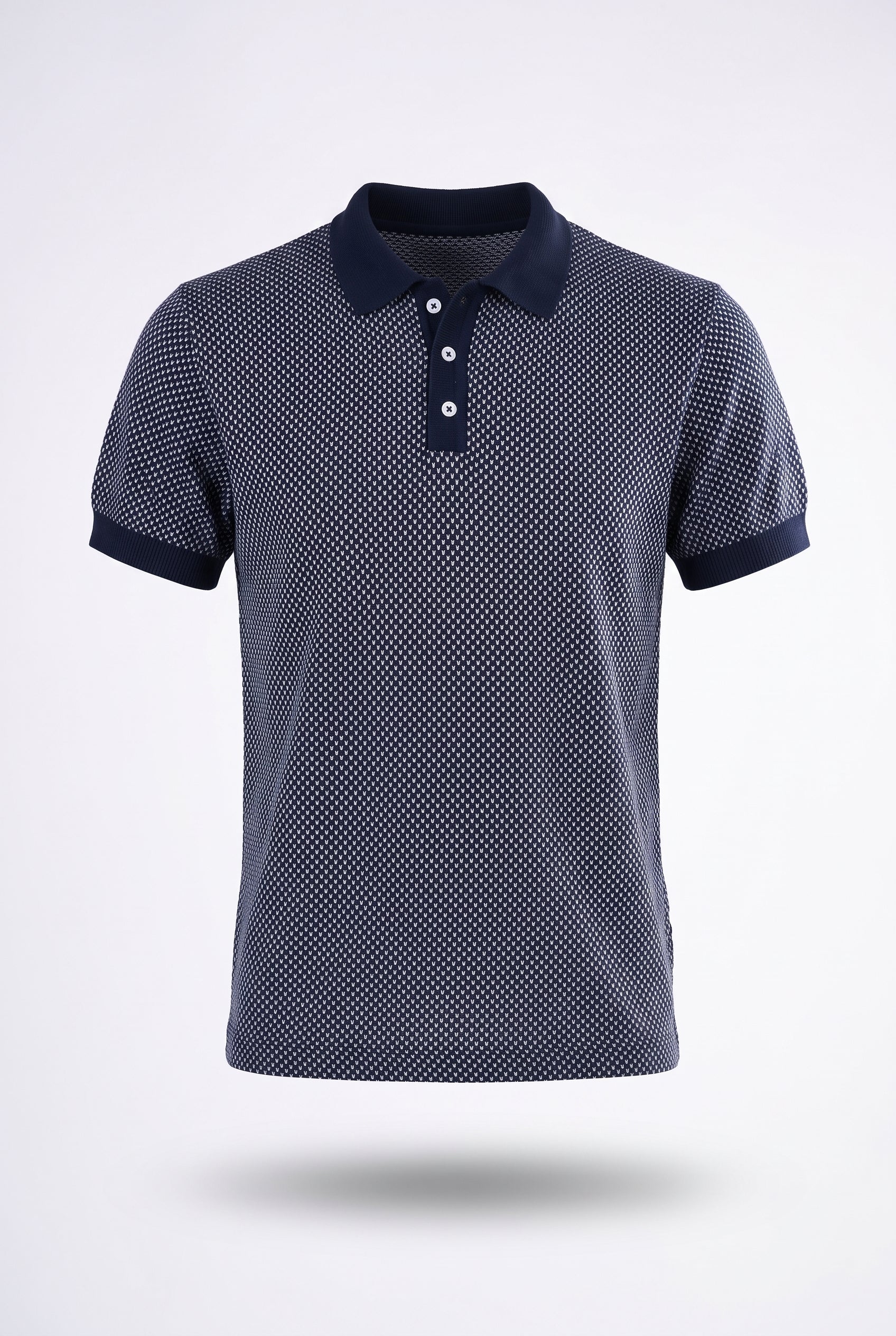 Midnight Melange Cotton Knit Polo T-Shirt